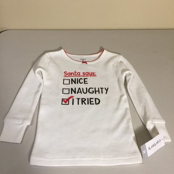 Girls Carter's Santa Says Holiday Long Sleeve Waffle Knit Shirt Size 2T - Picture 5 of 6